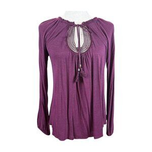 WHITE HOUSE BLACK MARKET PURPLE TIE NECK BLOUSE, SIZE S